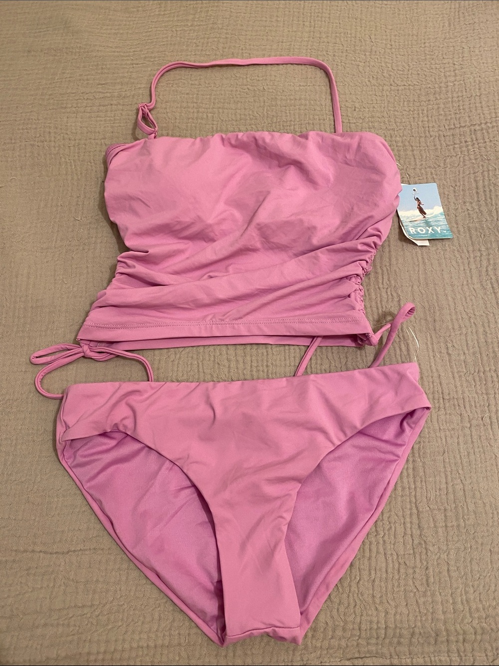 Roxy Pink Ruched Tankini Two-Piece Swim Set. Size XS . New